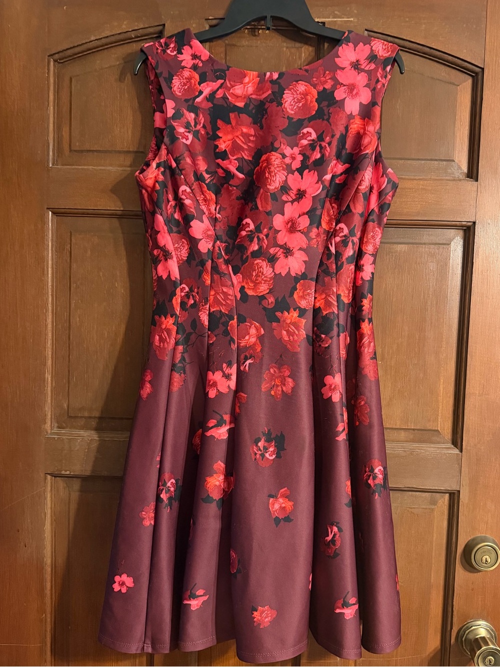 Danny & Nicole Burgundy Dress with Red Floral Print